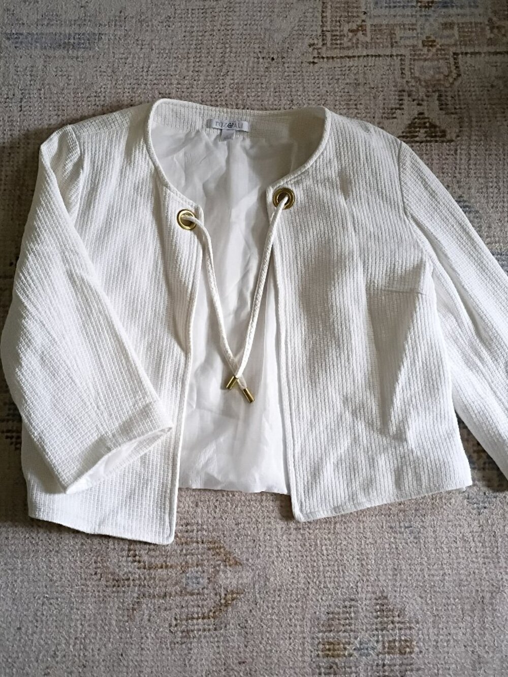 White Cropped Open Front Suit Jacket Size Large